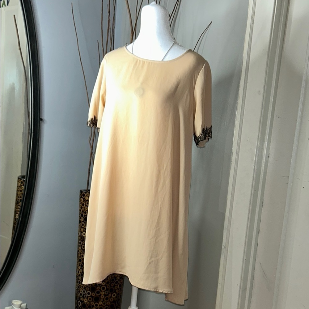 Elan Cream Midi Dress with Black Lace Trim
